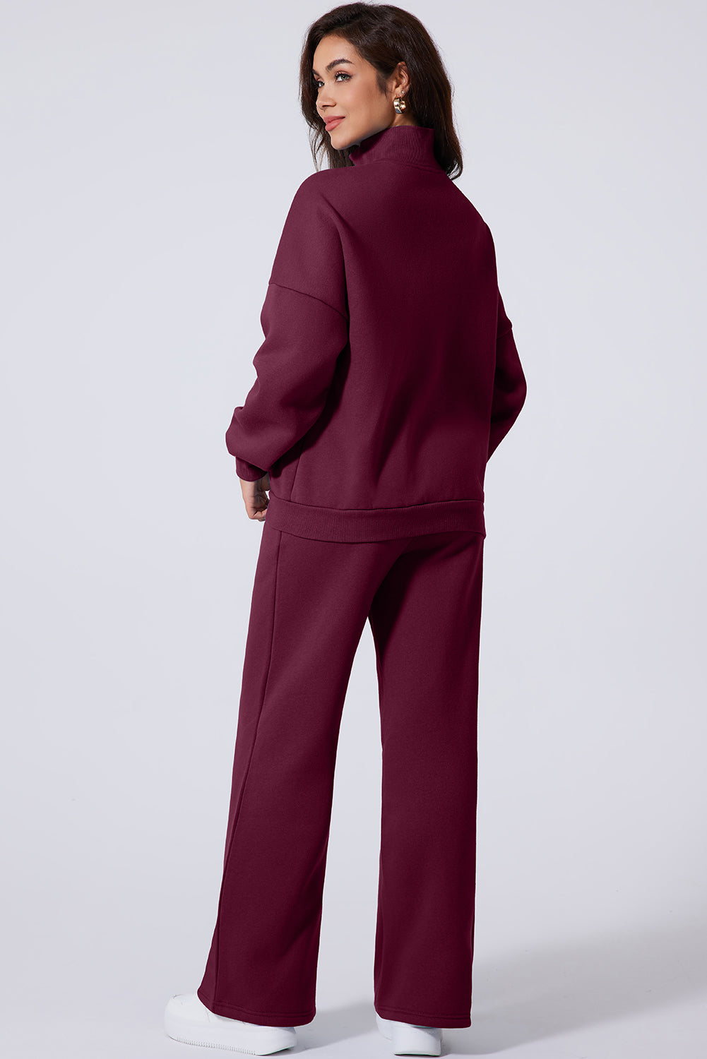 Drop Shoulder Zip Up Jacket Drawstring Pants Active 2pcs Set