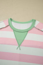 Striped Exposed Seam Ribbed Patchwork Oversized Tee