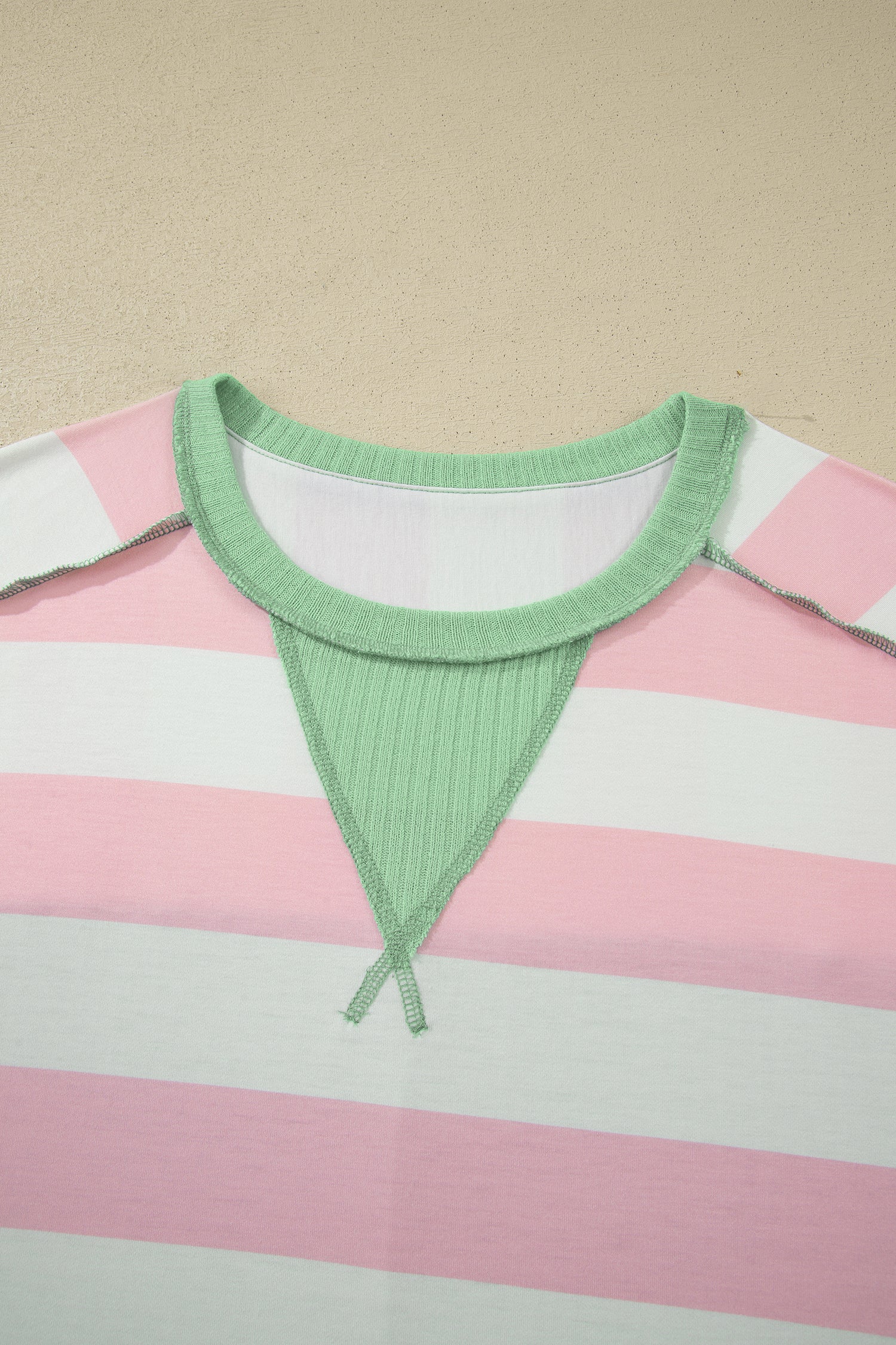 Striped Exposed Seam Ribbed Patchwork Oversized Tee