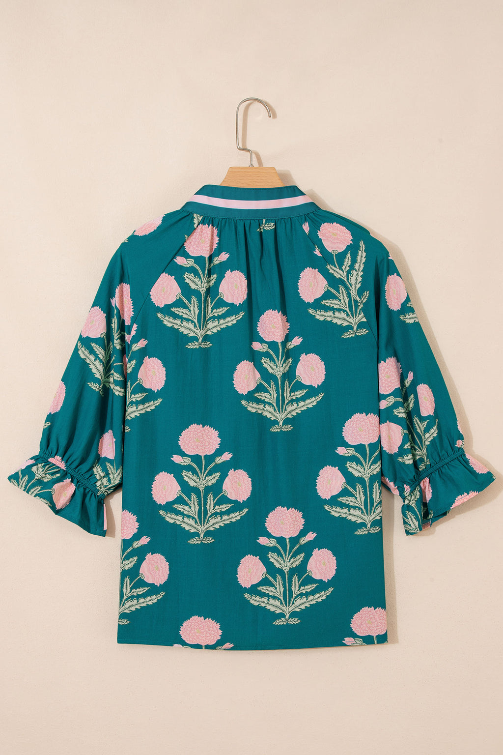 Casual Wild Flower Print V Neck 3/4 Sleeve Blouse