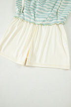 Textured Stripe Print Contrast Trim Zip Collar Sleeveless 2pcs Skort Set