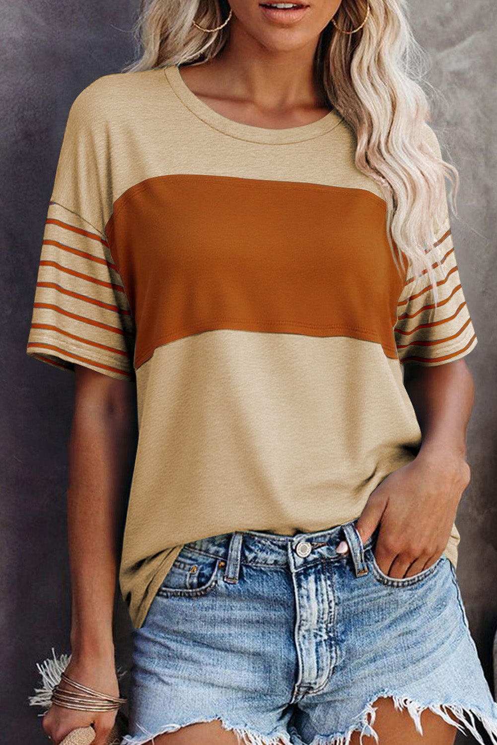 Color Block Striped Detail Loose T Shirt
