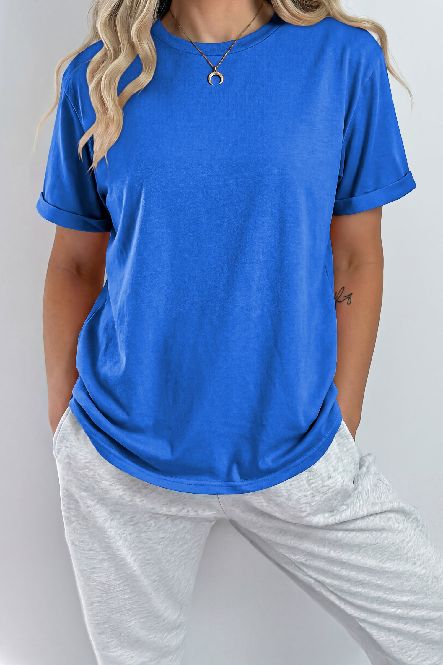 Casual Plain Crew Neck Tee