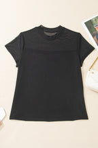 Black Plus Size Sheer Mesh Panel Short Sleeve Top