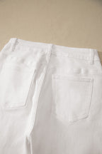 White Solid Color Rolled Cuffs Denim Bermuda Shorts