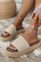 White Boho Woven Non-slip Wedge Slippers