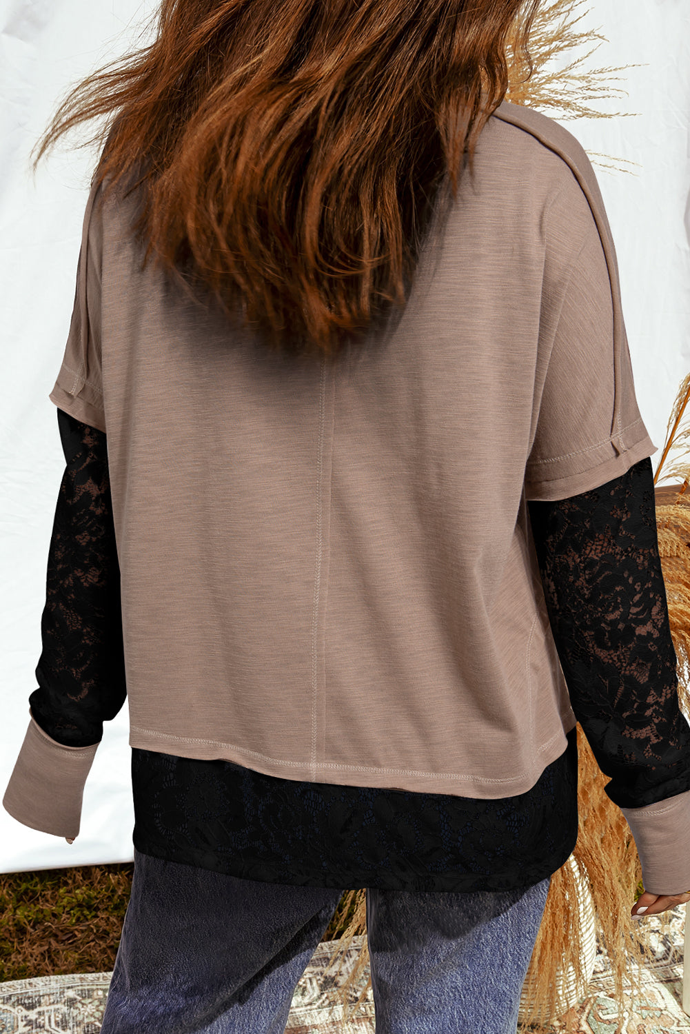 Sheer Lace Patchwork Casual Long Sleeve Tee