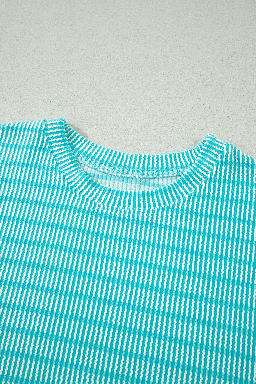 Striped Raised Rib Loose Tee Drawstring Elastic Waist 2pcs Short Set
