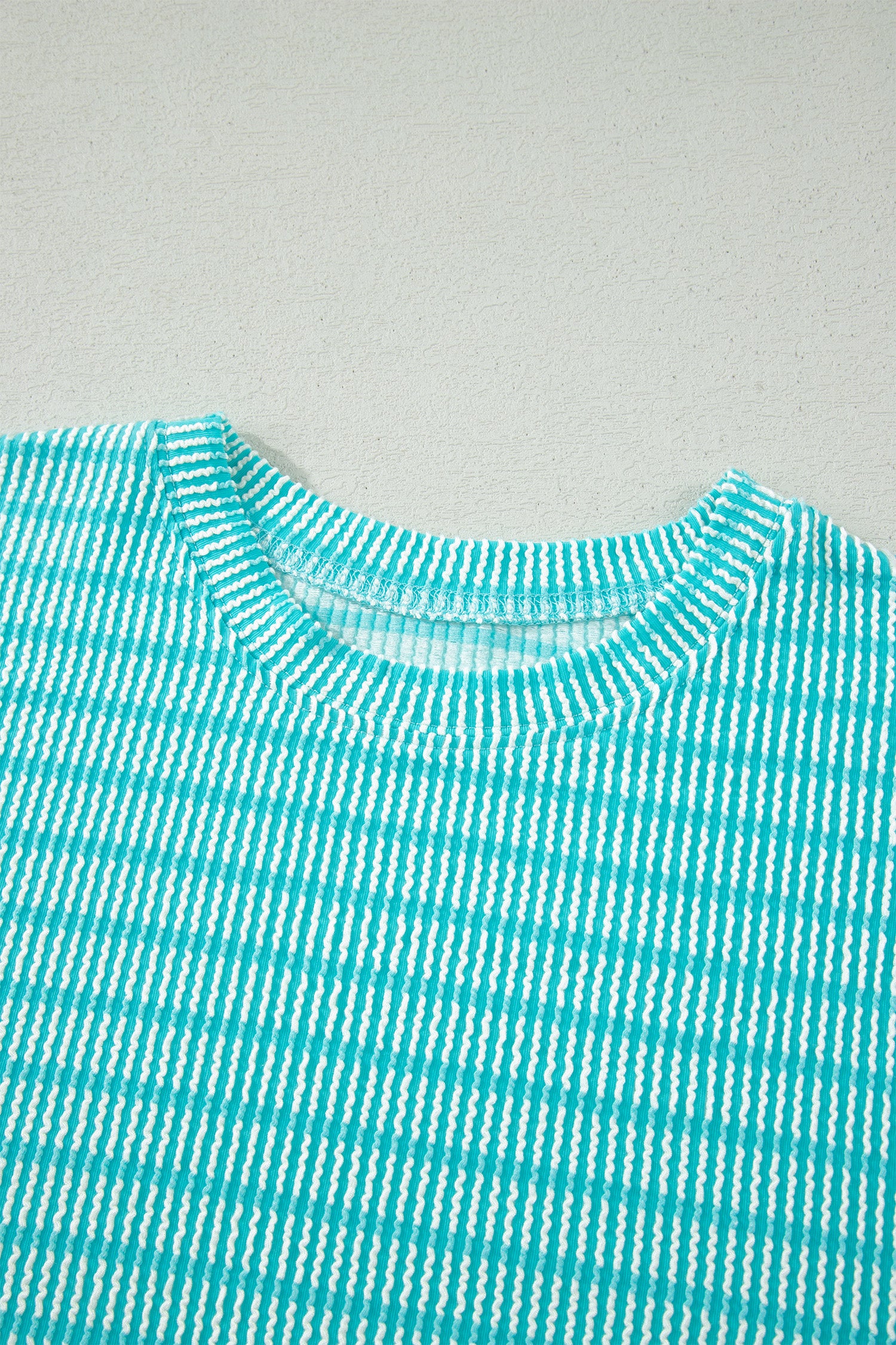 Striped Raised Rib Loose Tee Drawstring Elastic Waist 2pcs Short Set