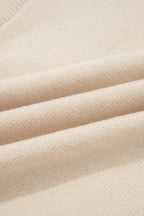 Parchment Corded Horseshoes Ribbed Trim Mock Neck Short Sleeve Sweater