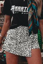 Brown Leopard Print Button Overlap Denim Shorts