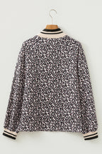 Khaki Leopard Print Half Zip up Blouse