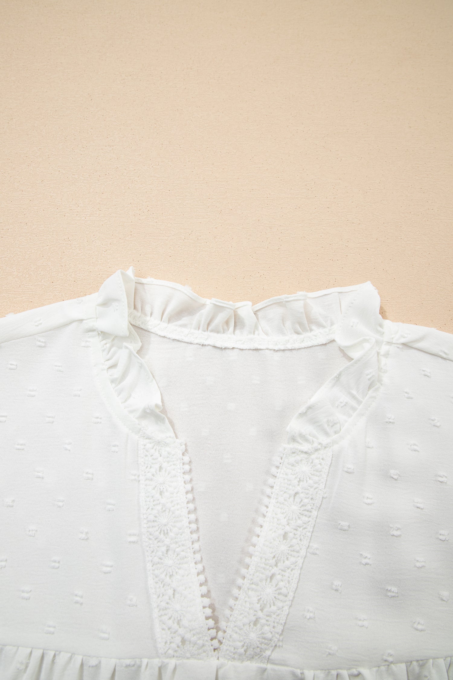 Plus Size Swiss Dot Ruffle Lace Trim V Neck Tank Top
