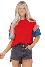 Beau Blue Stars Stripes Short Puff Sleeve Top