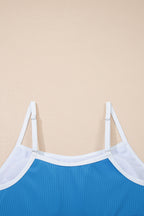 Color Block Edge Ribbed Pocketed Lined Swim Dress