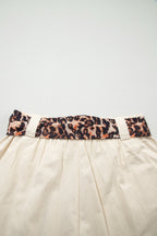 Leopard Contrast Sash Belt Pleated Wide Leg Shorts