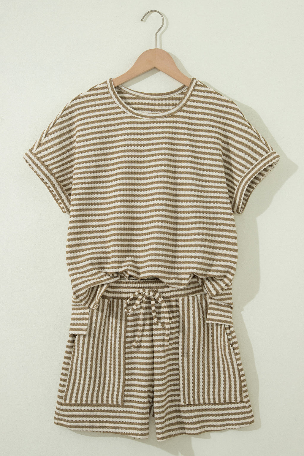 Striped Breathable Textured Knit Short 2pcs Set