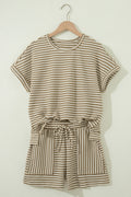Striped Breathable Textured Knit Short 2pcs Set