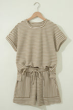 Striped Breathable Textured Knit Short 2pcs Set