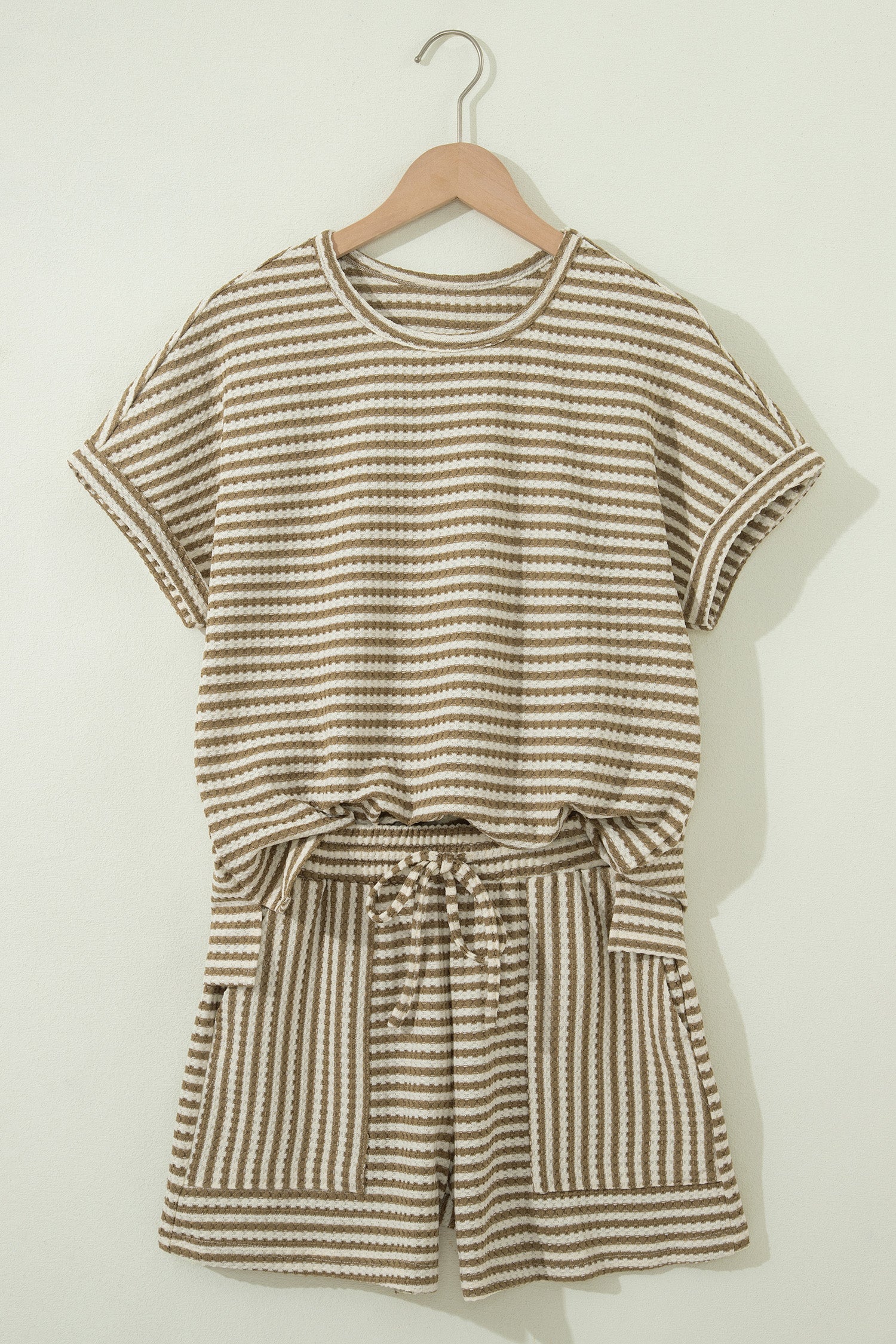 Striped Breathable Textured Knit Short 2pcs Set