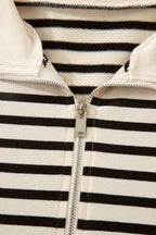 Black Stripe Ribbed Color Block Trim Zip Polo Tee Drawstring Shorts 2pcs Outfit