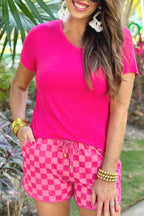 Checkered Drawstring Elastic Waist Casual Shorts