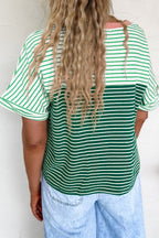 Green Stripe Contrast Print Color Block Detail Relaxed Tee