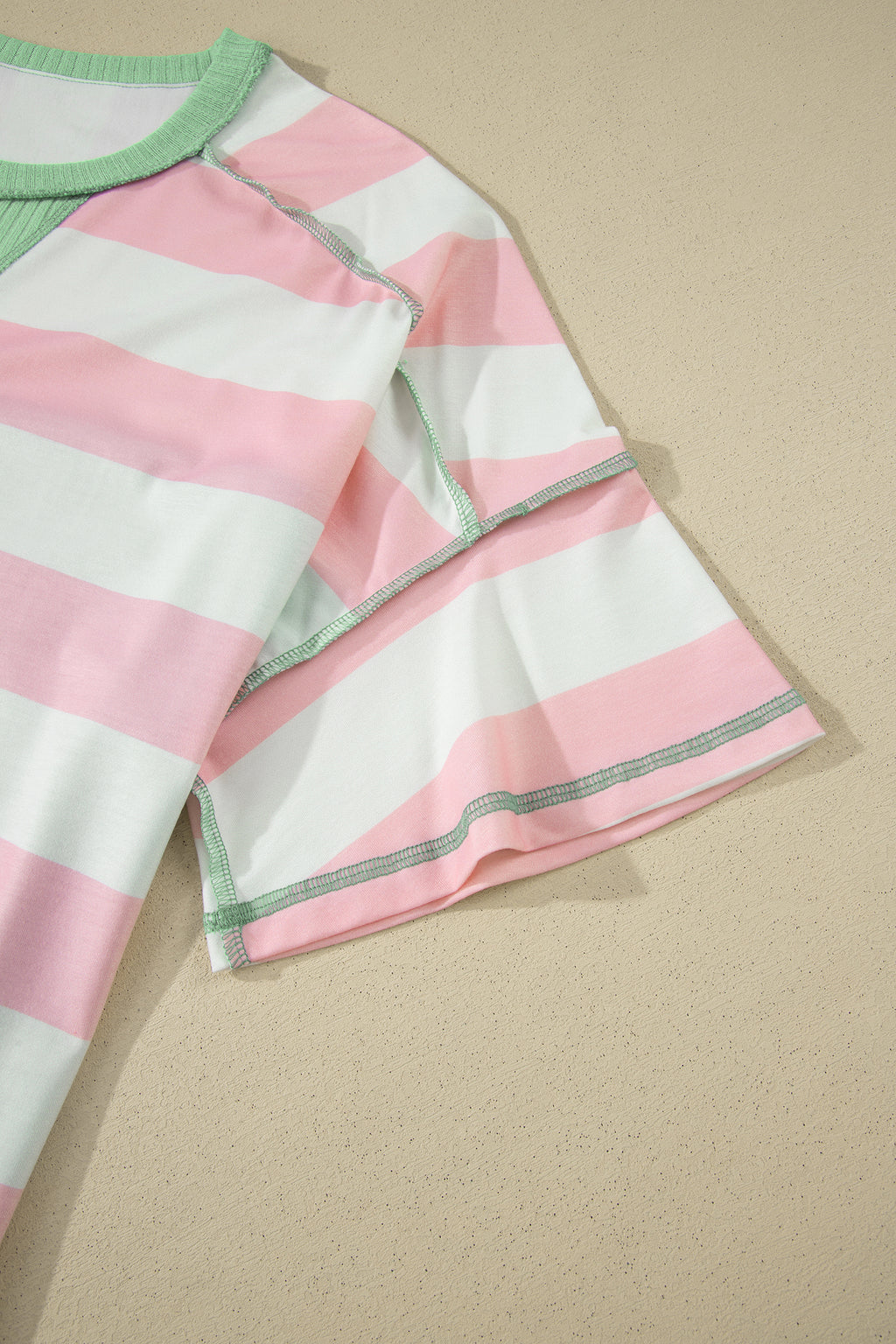 Striped Exposed Seam Ribbed Patchwork Oversized Tee
