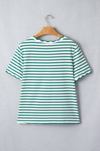 Striped Scalloped Trim Round Neck T Shirt