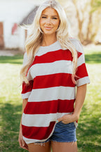 Racing Red Striped Color Block Oversize Tunic Tee