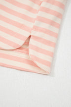 Pink Stripe Contrast Neck Loose Tee and Drawstring Shorts Set