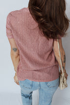 Fuchsia Textured Embroidered Half Buttons Short Sleeve Blouse