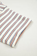 White Stripe Drop Shoulder Cuffed Sleeve Loose Tunic T Shirt Mini Dress