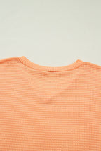 Grapefruit Orange Waffle V Neck Short Sleeve Knit Top