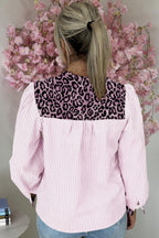 Stripe Leopard Patchwork Long Sleeve Shirt