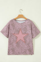 Leopard Retro Studded Star Patch Loose Tee