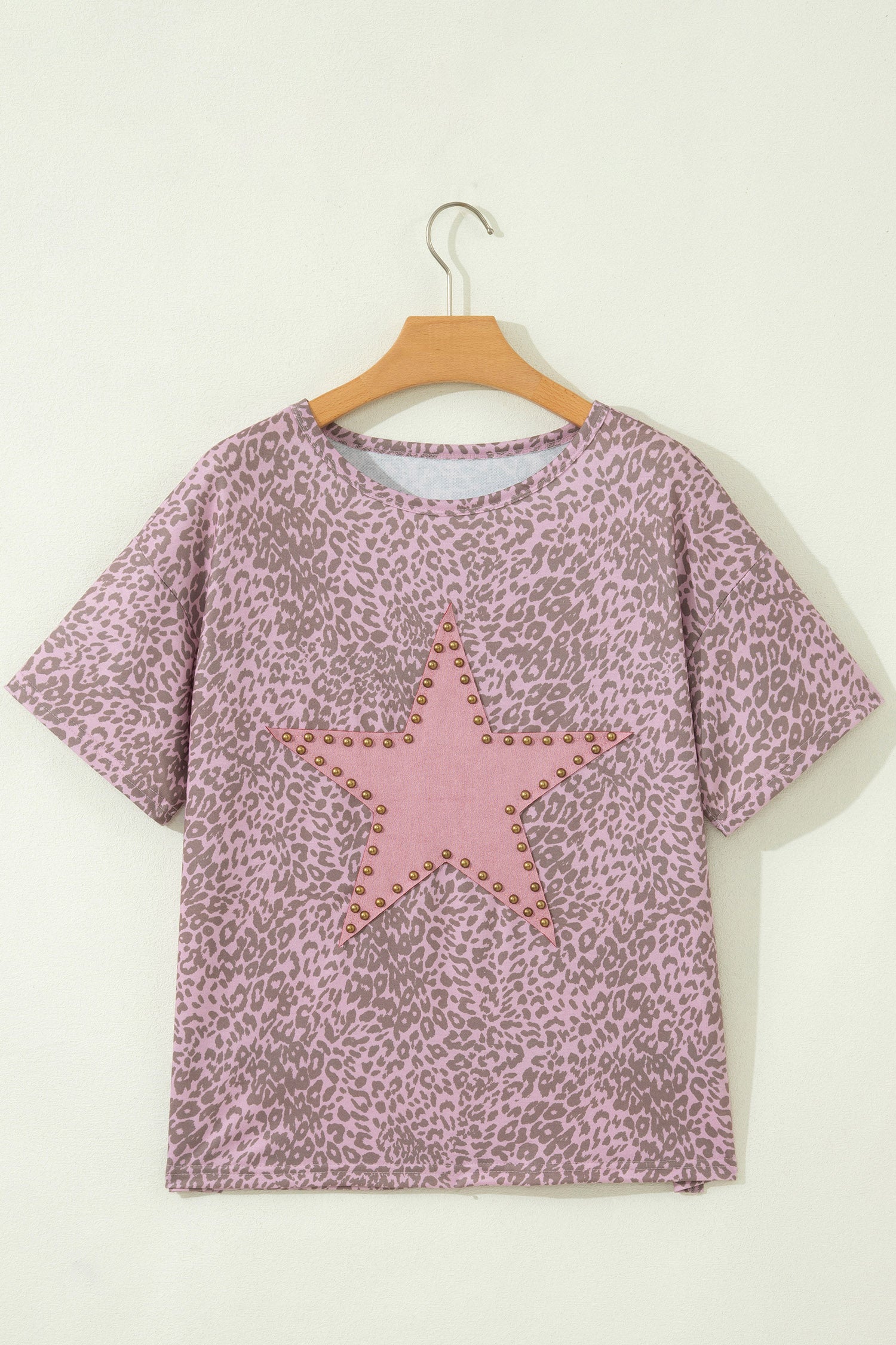 Leopard Retro Studded Star Patch Loose Tee
