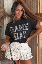 Black Game Day Camo Print Tee Short Sleeve Casual T-Shirt