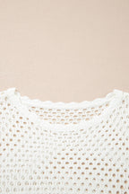Scalloped Trim Hollow Out Knit Long Sleeve Top