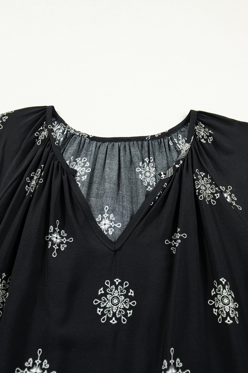 Boho Chic Notched V Neck Plus Floral Short Sleeve Top