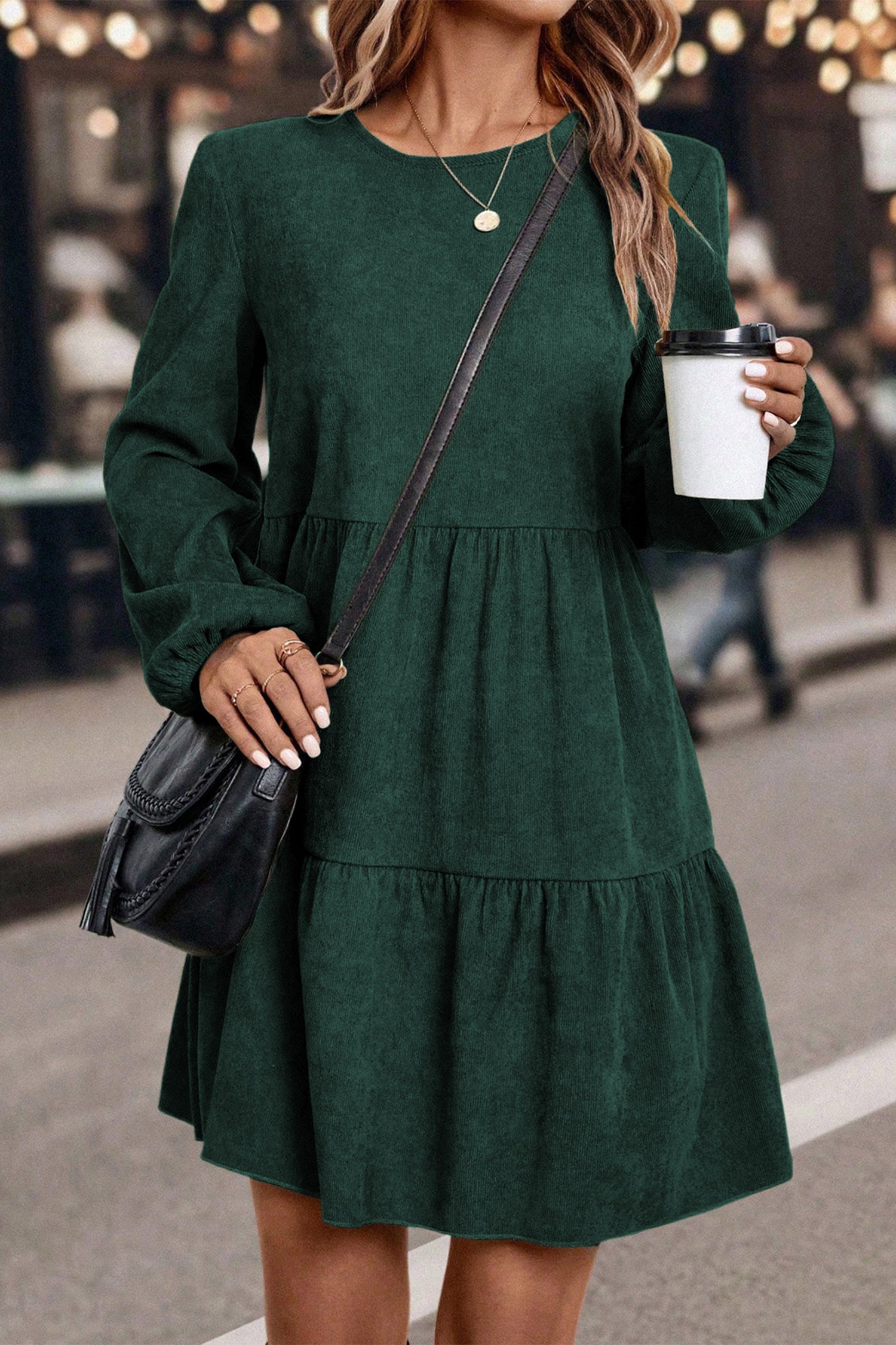 Lantern Sleeve Tiered Mini Dress