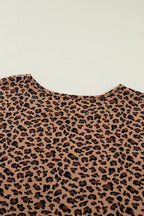 Brown Plus Size Leopard Loose Top Pleated Pants Set