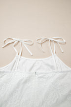 White Tie Spaghetti Straps Floral Lace Overlay Long Dress