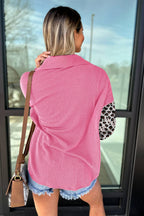 Leopard Patched Twisted Ribbed Western Casual Shacket