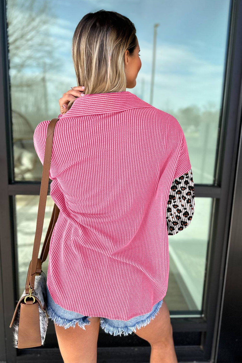 Leopard Patched Twisted Ribbed Western Casual Shacket