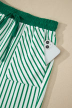 Striped Crew Neck Tee Drawstring Waist Cropped Pants Set