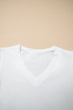 White Eyelet Embroidered Flutter Sleeve Patchwork V Neck Tee