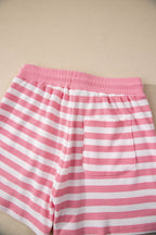Striped Puff Short Sleeve T Shirt Matching Shorts Set