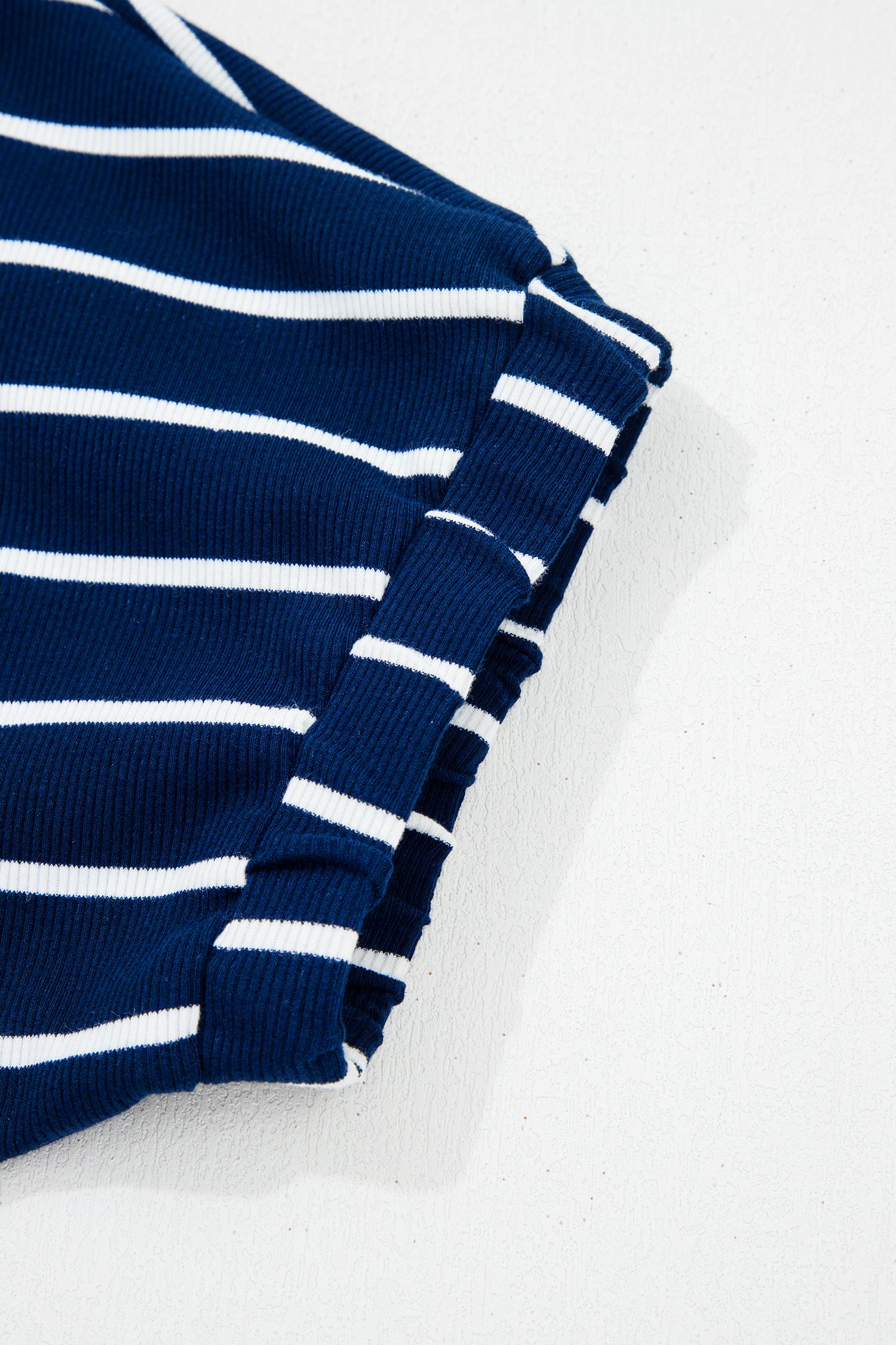 Stripe Stand Collar V Neck Elastic Cuffs Half Sleeve Dolman Top