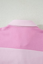 Pink Raw Seam Color Block Patchwork Button Polo Collar Mini Dress